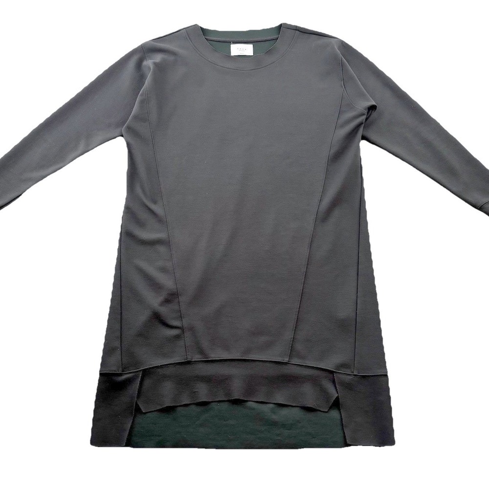 YAYA Black Sweatshirt Dress Asymmetrical Hem Minimalist Quiet Luxury Lagenlook M
